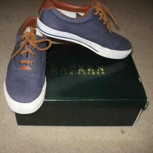 Lauren Ralph Lauren Veeta Navy Canvas Leather Deck Boat Sneakers Sz 8.5 EUC